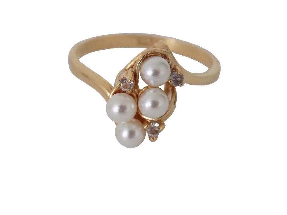 Vintage SETA ring with freshwater pearls and CZ stones size 10.5